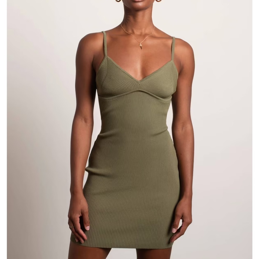 re_styled green ribbed knit strappy bodycon dress vneck size 4